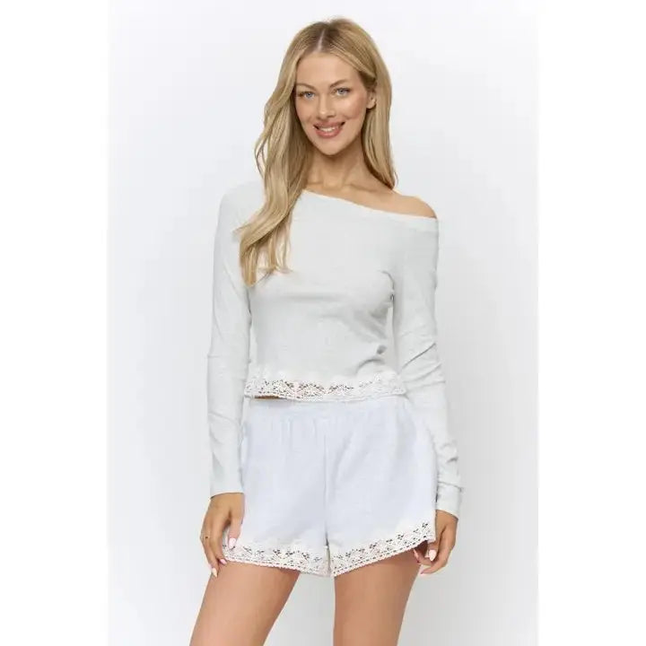 Off-Shoulder Lace Trim Top & Shorts Set - Poppy & Vine