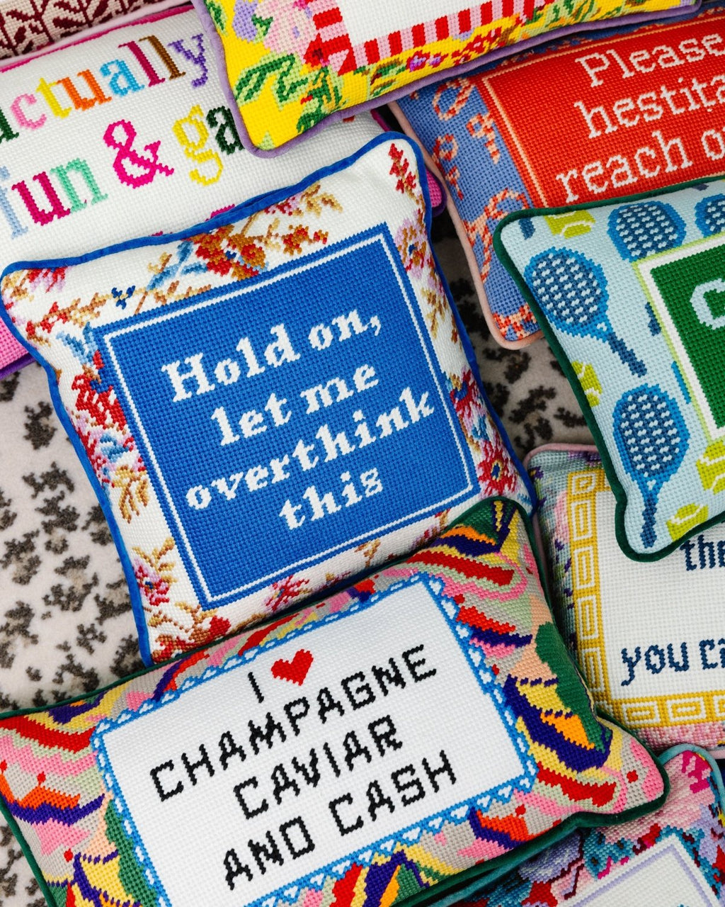 Overthink Needlepoint Pillow - Poppy & Vine