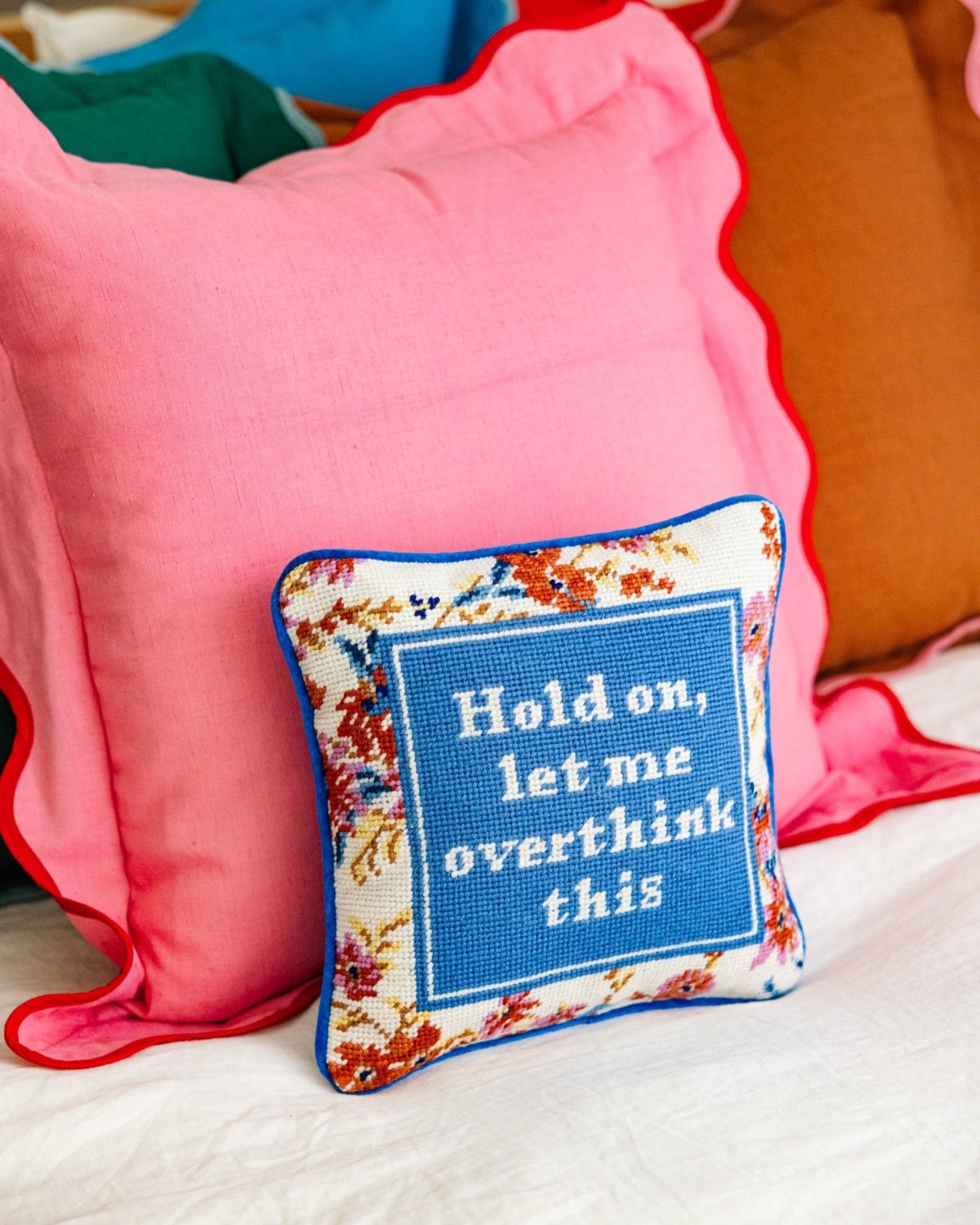 Overthink Needlepoint Pillow - Poppy & Vine