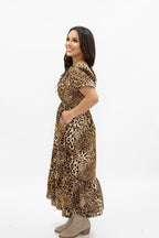 Puff Sleeve Midi Dress, Leopard - Poppy & Vine
