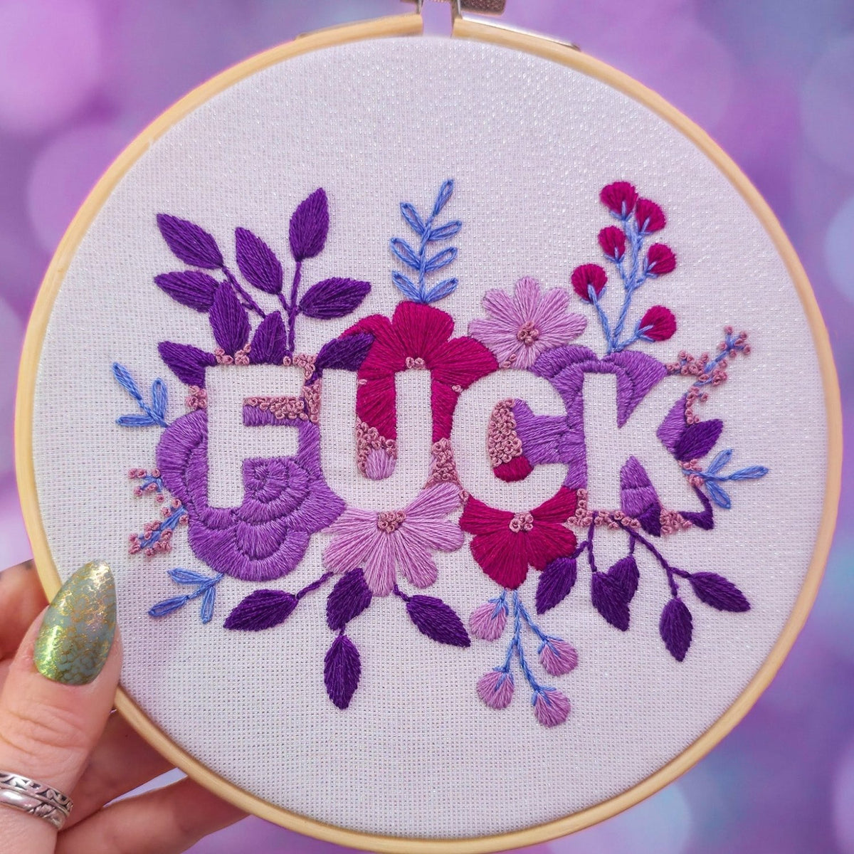 Purple Negative Space FUCK Embroidery Kit - Beginner Friendly - Poppy & Vine