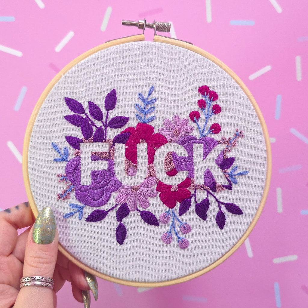 Purple Negative Space FUCK Embroidery Kit - Beginner Friendly - Poppy & Vine