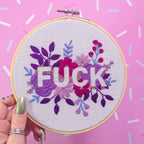 Purple Negative Space FUCK Embroidery Kit - Beginner Friendly - Poppy & Vine