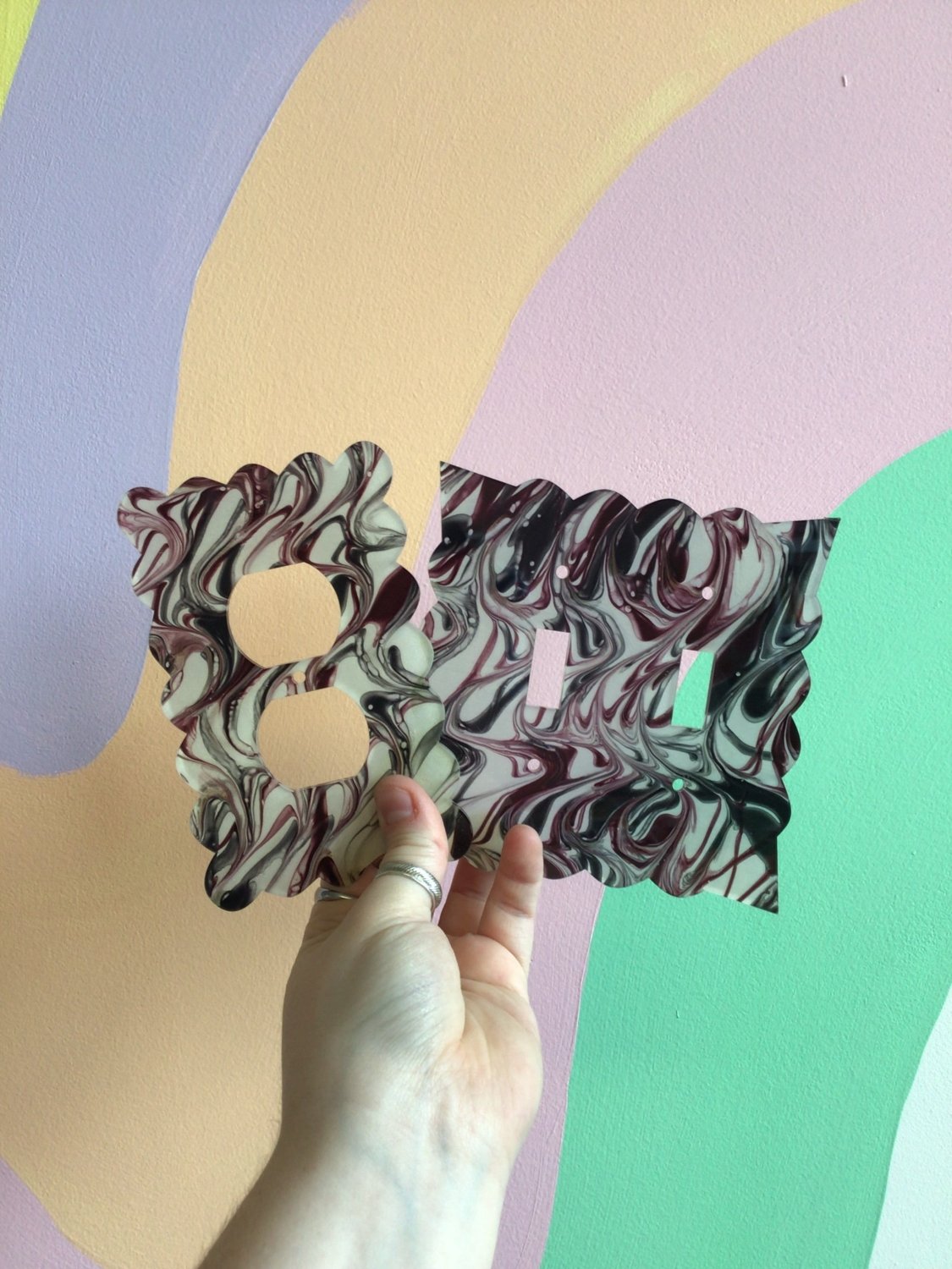 Raspberry and Black Paint Swirl Outlet Covers - Poppy & Vine