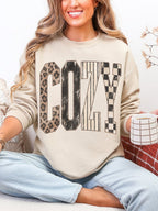 Retro Cozy Leopard Checkered Combo Distressed Graphic Crewneck Sweatshirt - Poppy & Vine