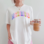 Retro Motherhood Graphic Tee | Colorful Collegiate Mom Shirt - Poppy & Vine