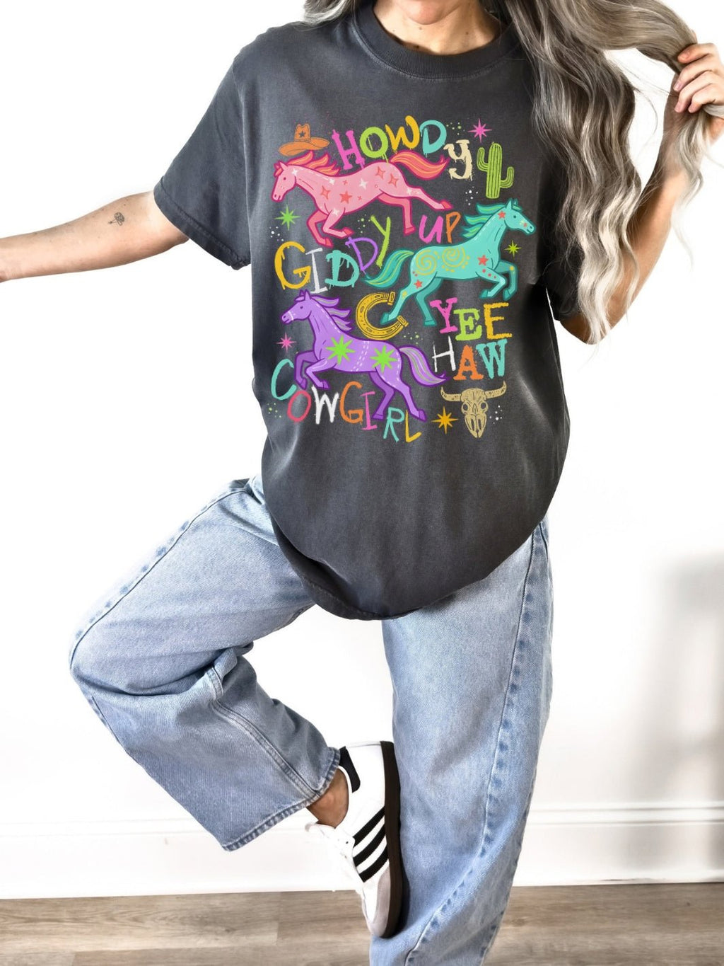 Retro Neon Howdy Giddy Up Comfort Colors Graphic Tee - Poppy & Vine