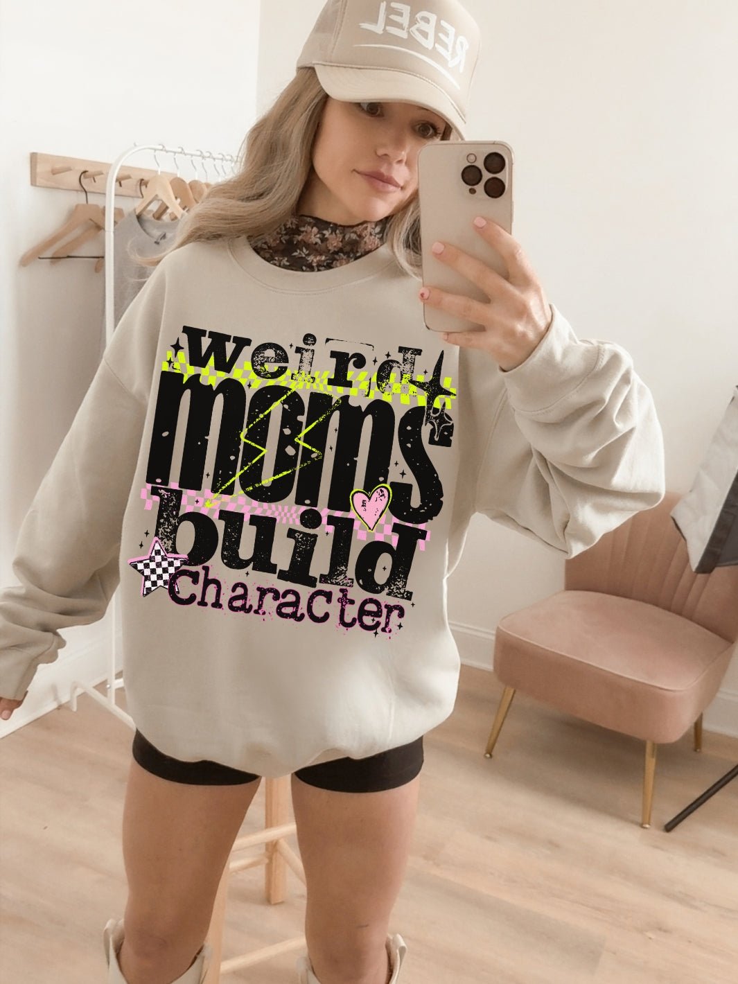 Retro Weird Moms Build Character Graphic Crewneck Sweatshirt - Poppy & Vine