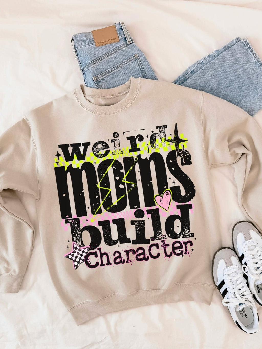 Retro Weird Moms Build Character Graphic Crewneck Sweatshirt - Poppy & Vine