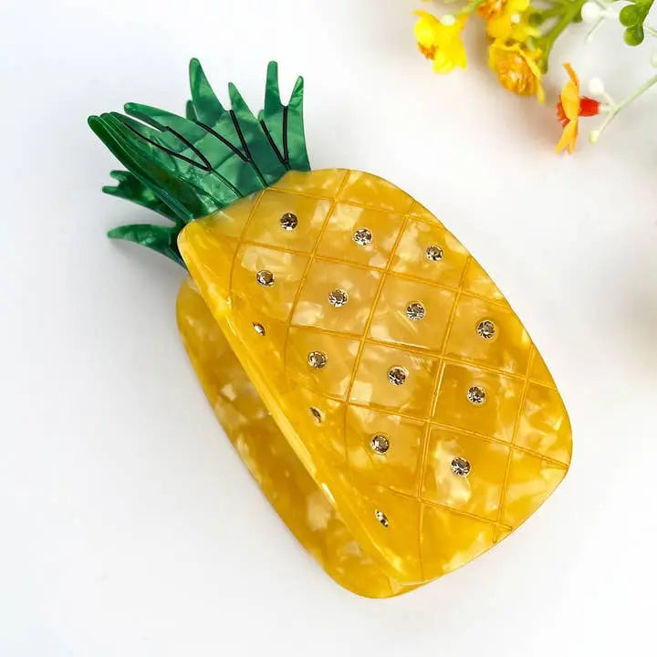 Rhinestone Yellow Pineapple Acetate Fruit Hair Claw Clip - Poppy & Vine