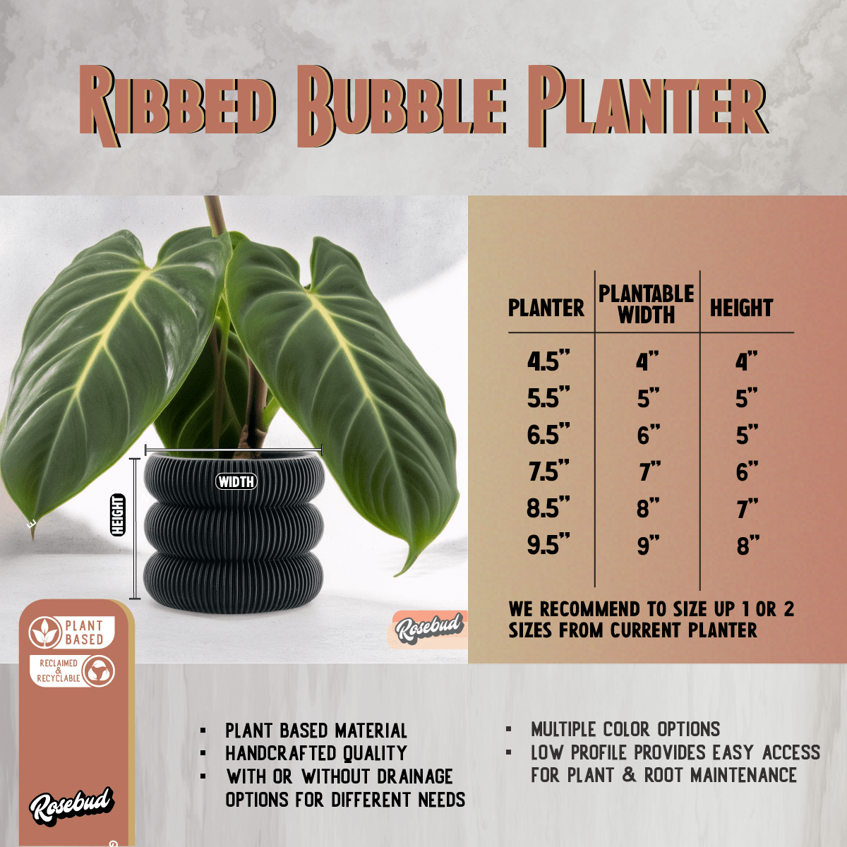 Ribbed Bubble Plant Pot With Drainage and Saucer - Poppy & Vine