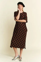 Ribbed Checkered Comfort Dress - Poppy & Vine