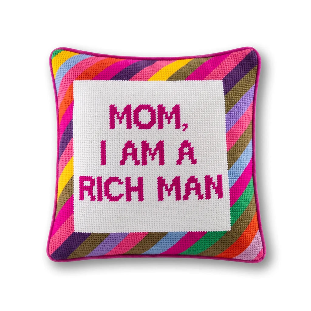 Rich Man Needlepoint Pillow - Poppy & Vine