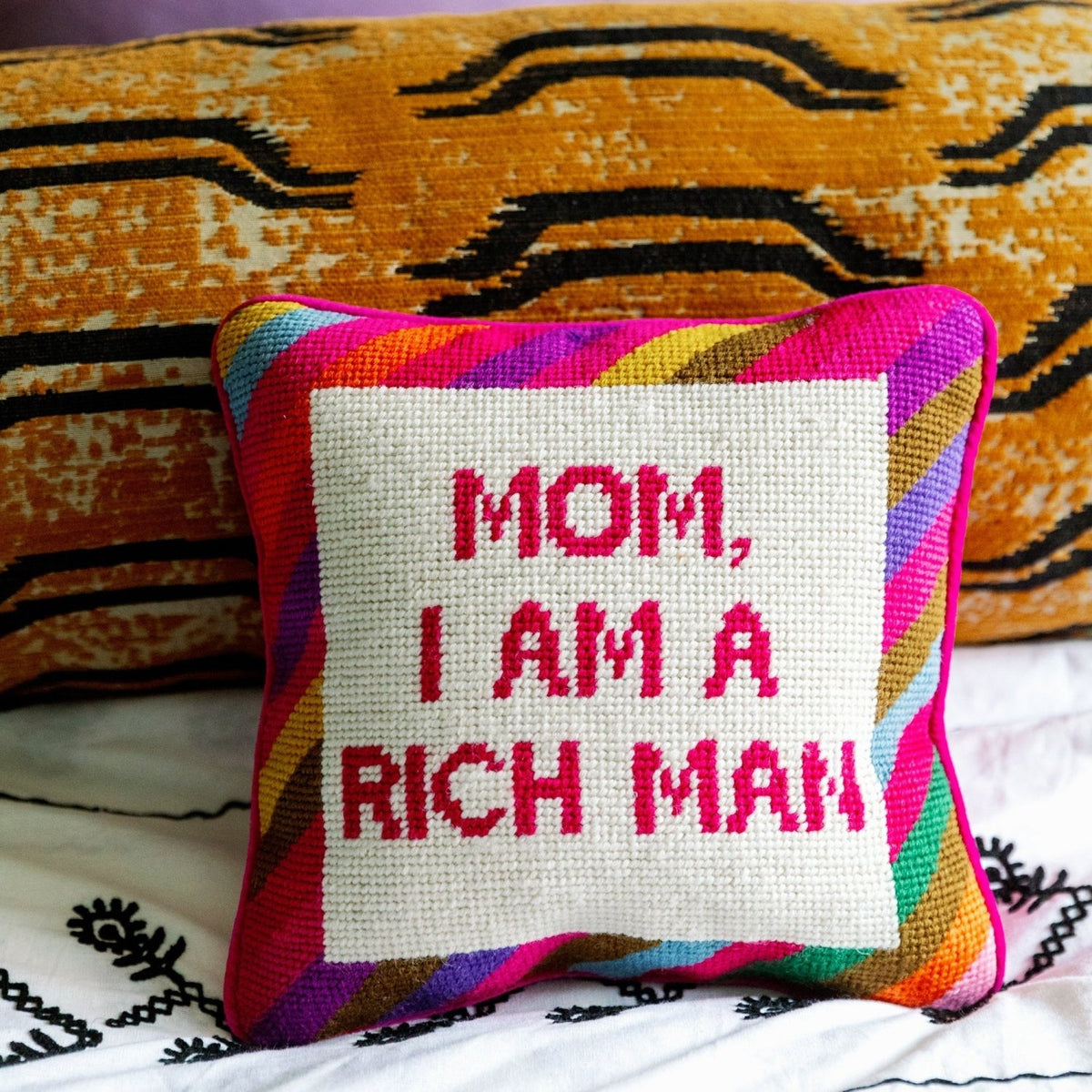 Rich Man Needlepoint Pillow - Poppy & Vine