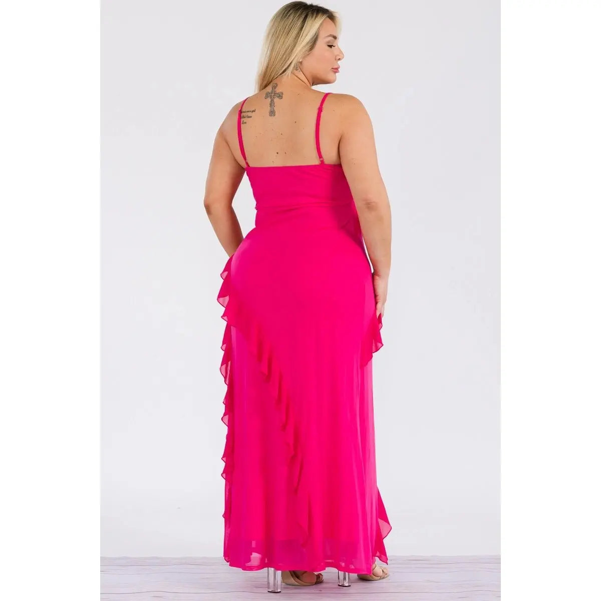 Ruffle Trim Slit Maxi Dress - Poppy & Vine
