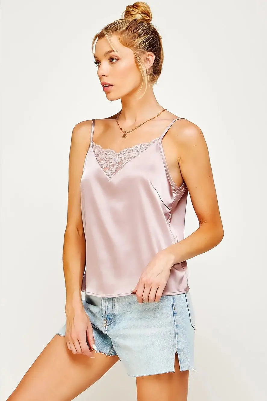 Satin Lace V-Cut Camisole - Poppy & Vine