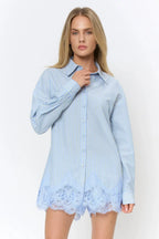 Scallop Lace Hem Button-Front Blouse - Poppy & Vine