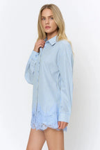Scallop Lace Hem Button-Front Blouse - Poppy & Vine