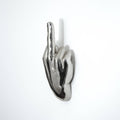 Silver Middle Finger Wall Mounted Hook | Modern Ceramic Statement Sculpture | 7" Tall - Poppy & Vine