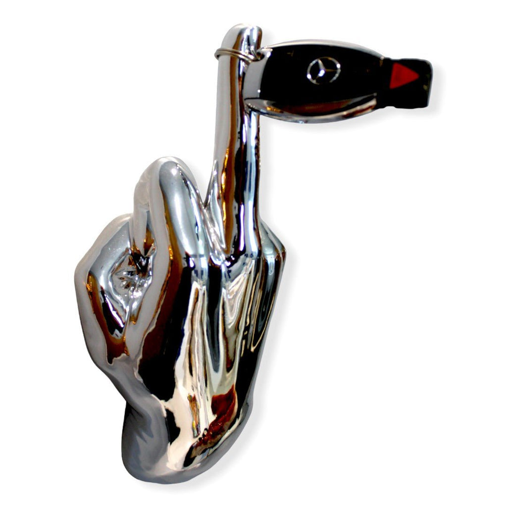 Silver Middle Finger Wall Mounted Hook | Modern Ceramic Statement Sculpture | 7" Tall - Poppy & Vine