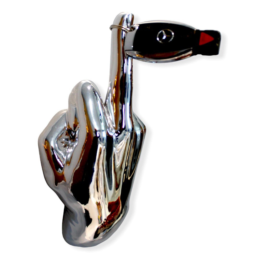 Silver Middle Finger Wall Mounted Hook | Modern Ceramic Statement Sculpture | 7" Tall - Poppy & Vine