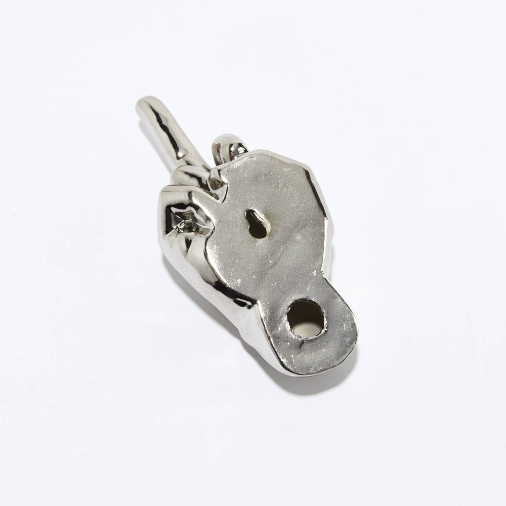 Silver Middle Finger Wall Mounted Hook | Modern Ceramic Statement Sculpture | 7" Tall - Poppy & Vine