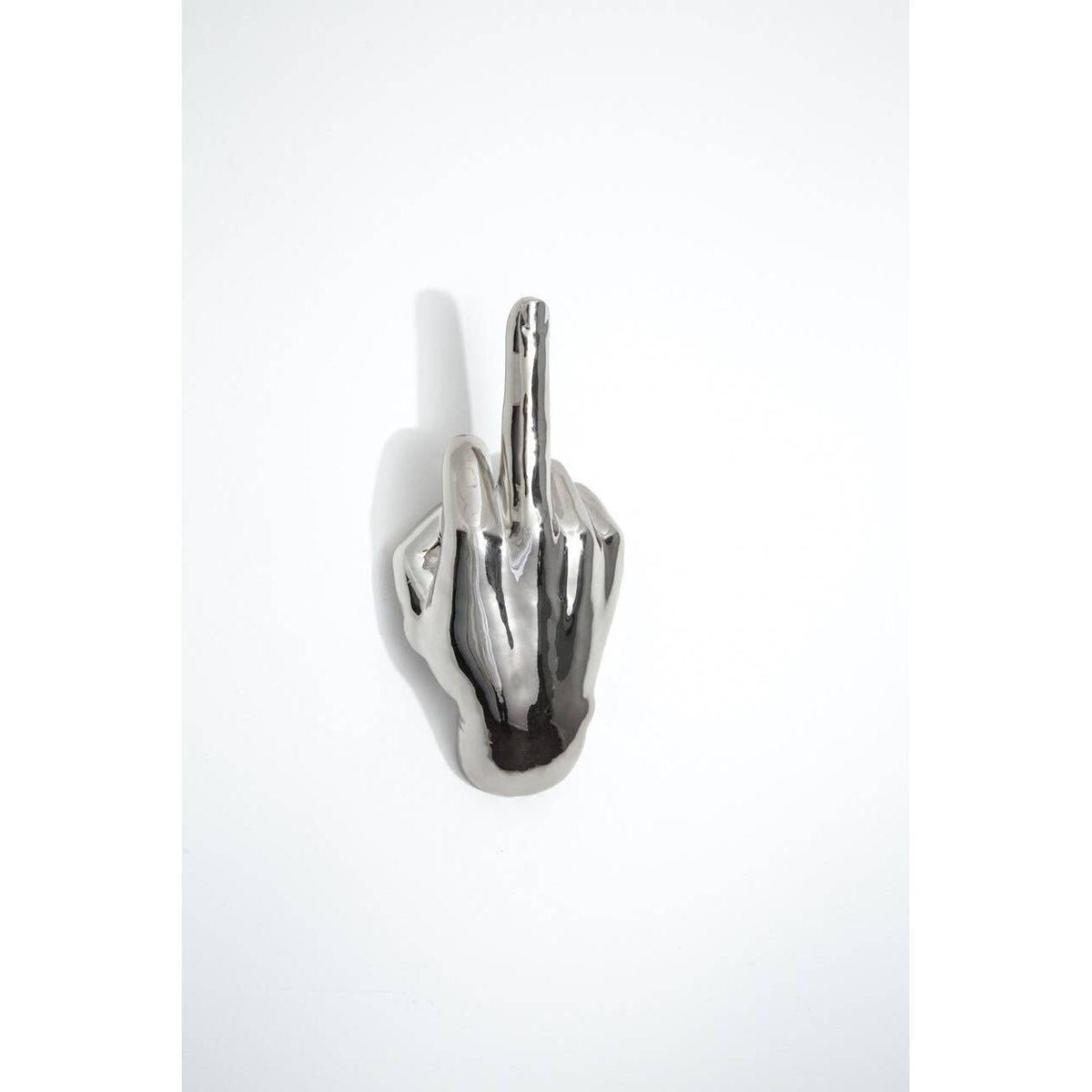 Silver Middle Finger Wall Mounted Hook | Modern Ceramic Statement Sculpture | 7" Tall - Poppy & Vine