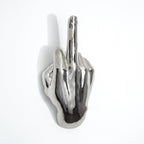 Silver Middle Finger Wall Mounted Hook | Modern Ceramic Statement Sculpture | 7" Tall - Poppy & Vine