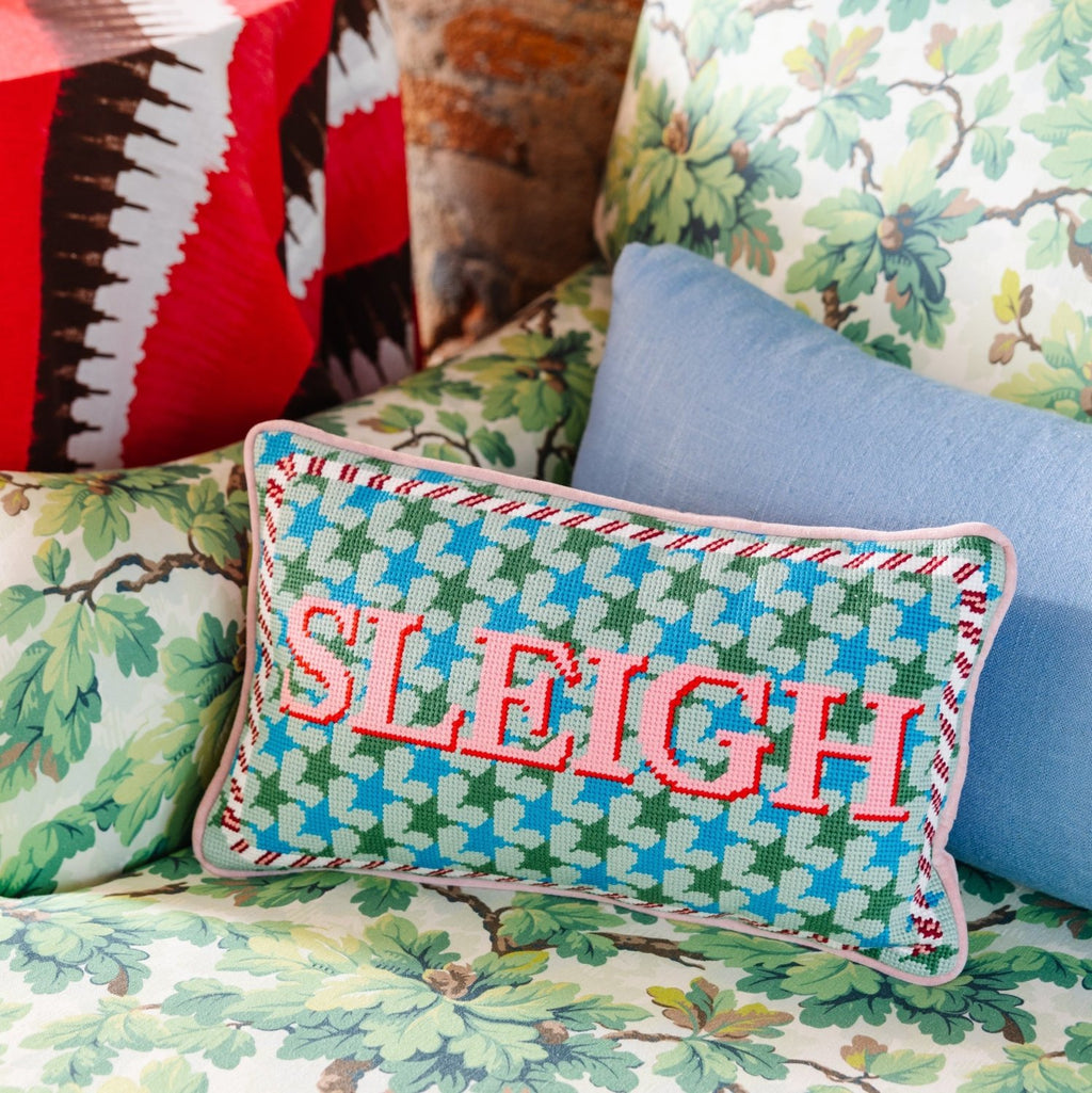Sleigh Needlepoint Pillow - Poppy & Vine