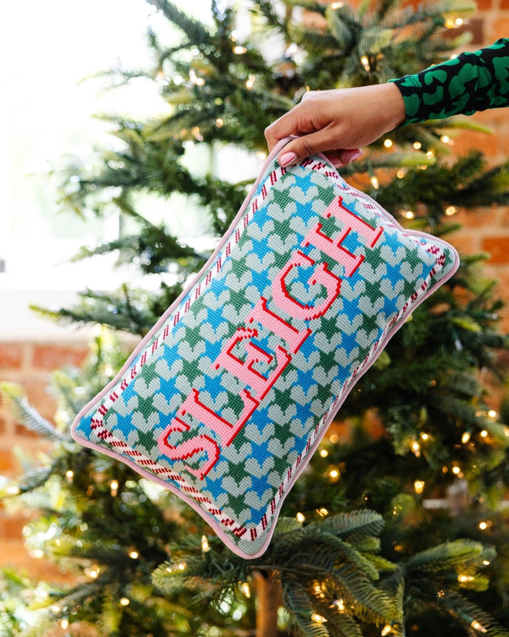 Sleigh Needlepoint Pillow - Poppy & Vine