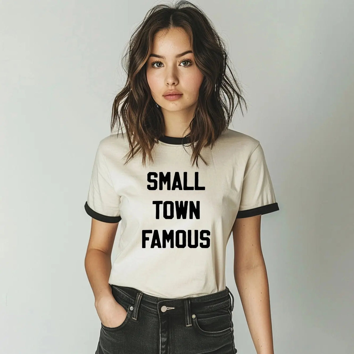 Small Town Famous Ringer Shirt, Ringer Tee, Small Town - Poppy & Vine