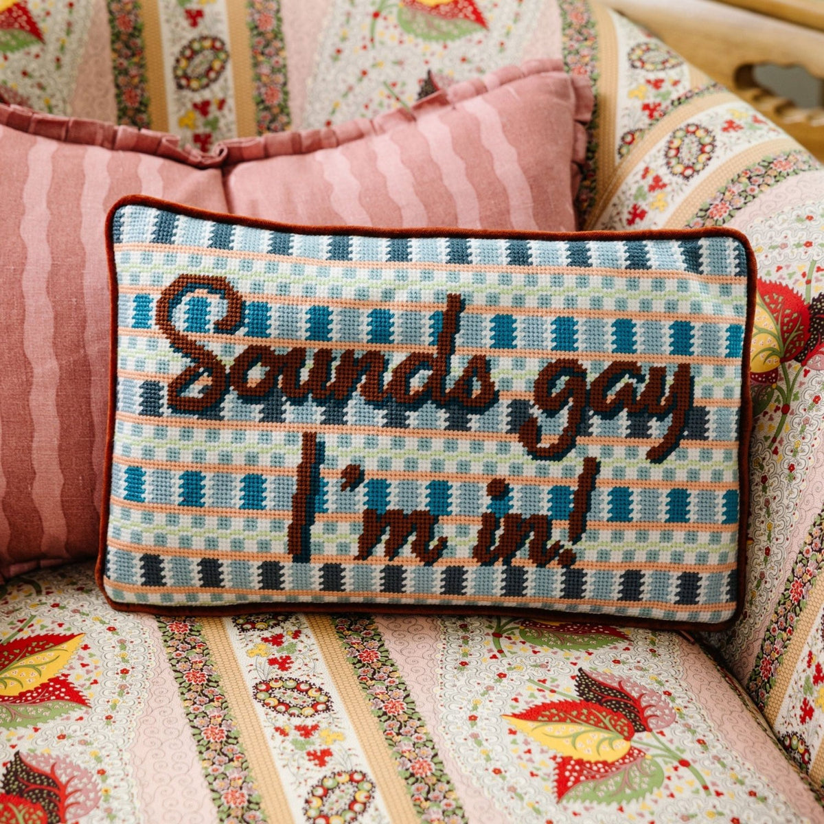 Sounds Gay Needlepoint Pillow - Poppy & Vine