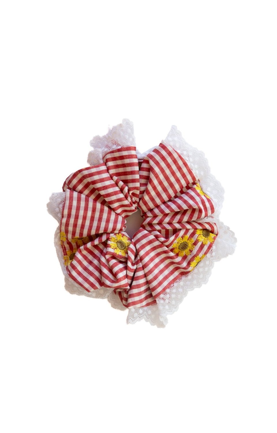 SUNFLOWER EMBROIDERED OVERSIZED LACE SCRUNCHIE - Poppy & Vine