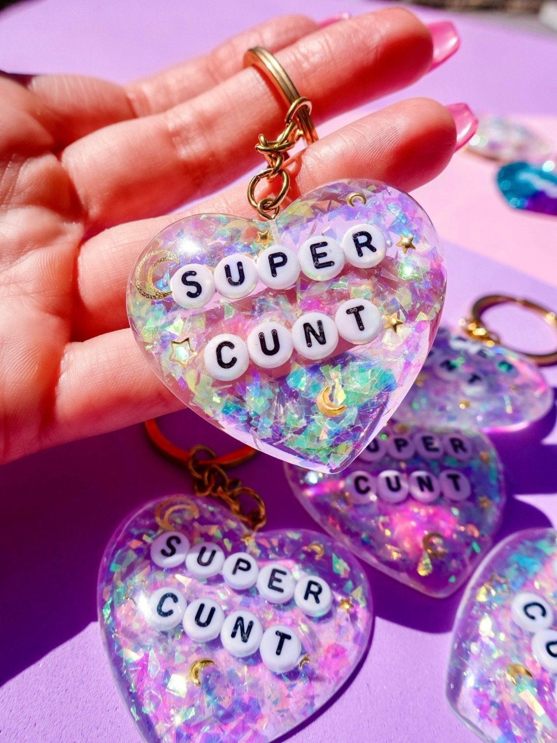 Super Cunt Glitter Moon Keychain - Poppy & Vine
