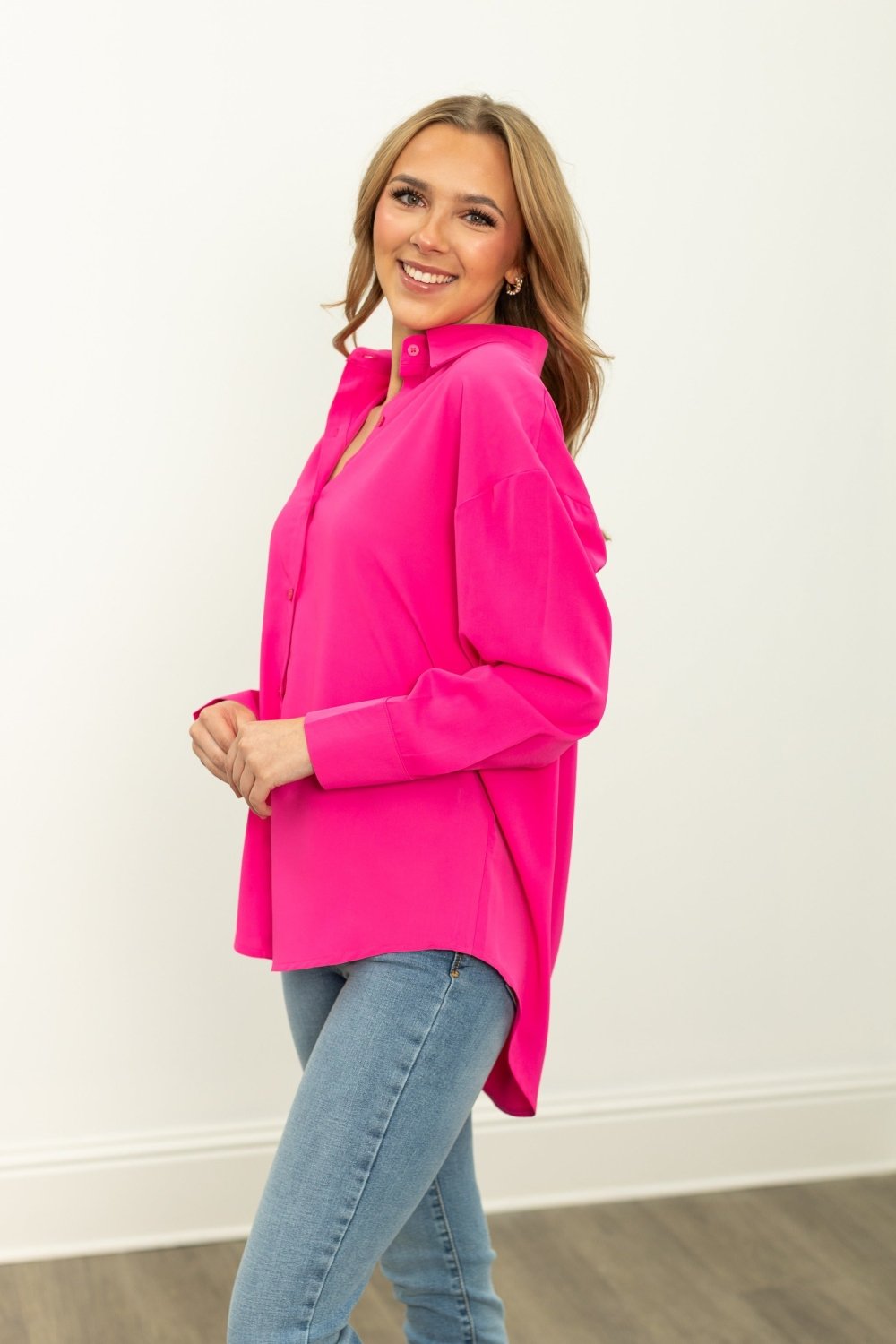 The Kathryn Button-Up, Hot Pink - Poppy & Vine