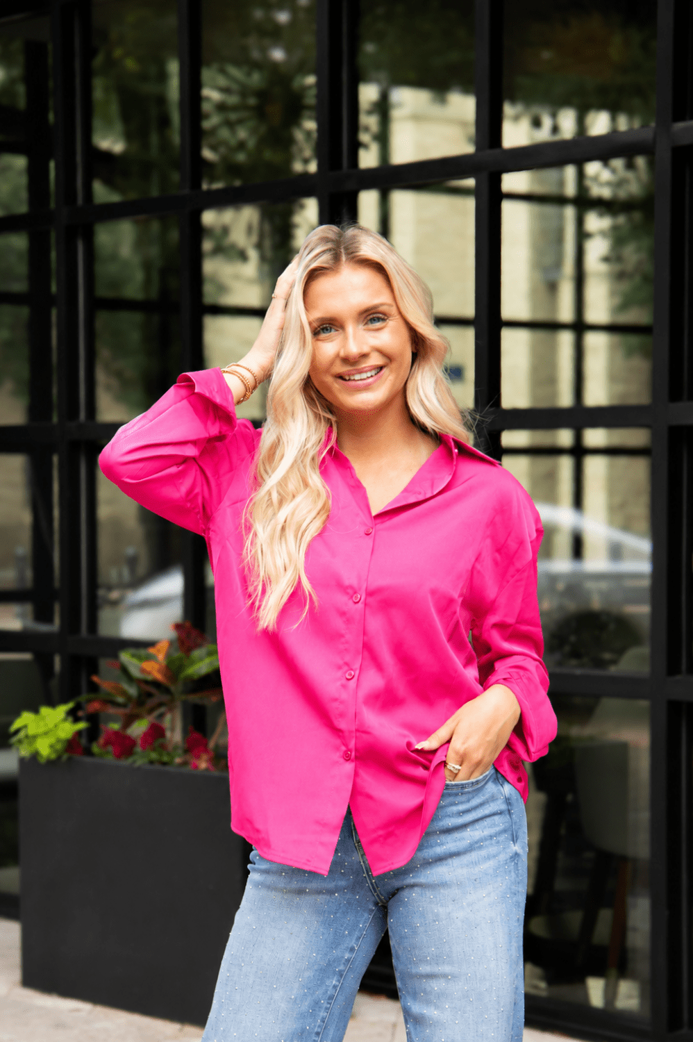 The Kathryn Button-Up, Hot Pink - Poppy & Vine