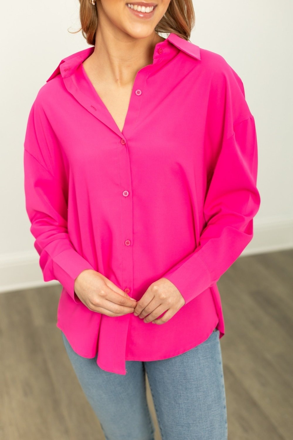 The Kathryn Button-Up, Hot Pink - Poppy & Vine