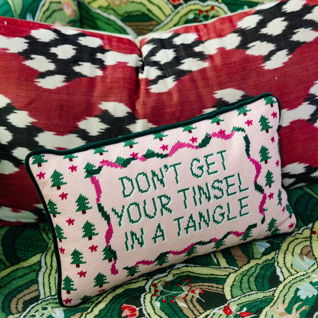 Tinsel in a Tangle Needlepoint Pillow - Poppy & Vine