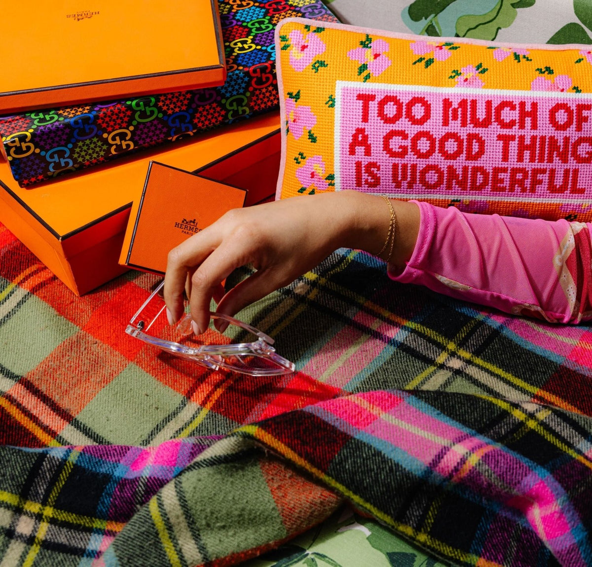 Too Much Needlepoint Pillow - Poppy & Vine