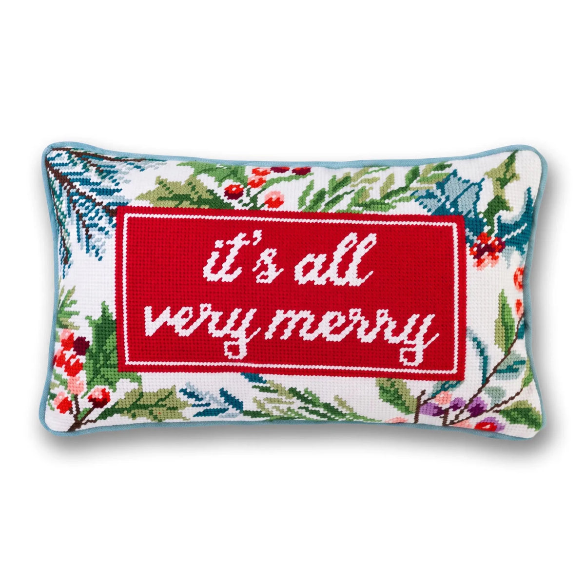 Very Merry Needlepoint Pillow - Poppy & Vine
