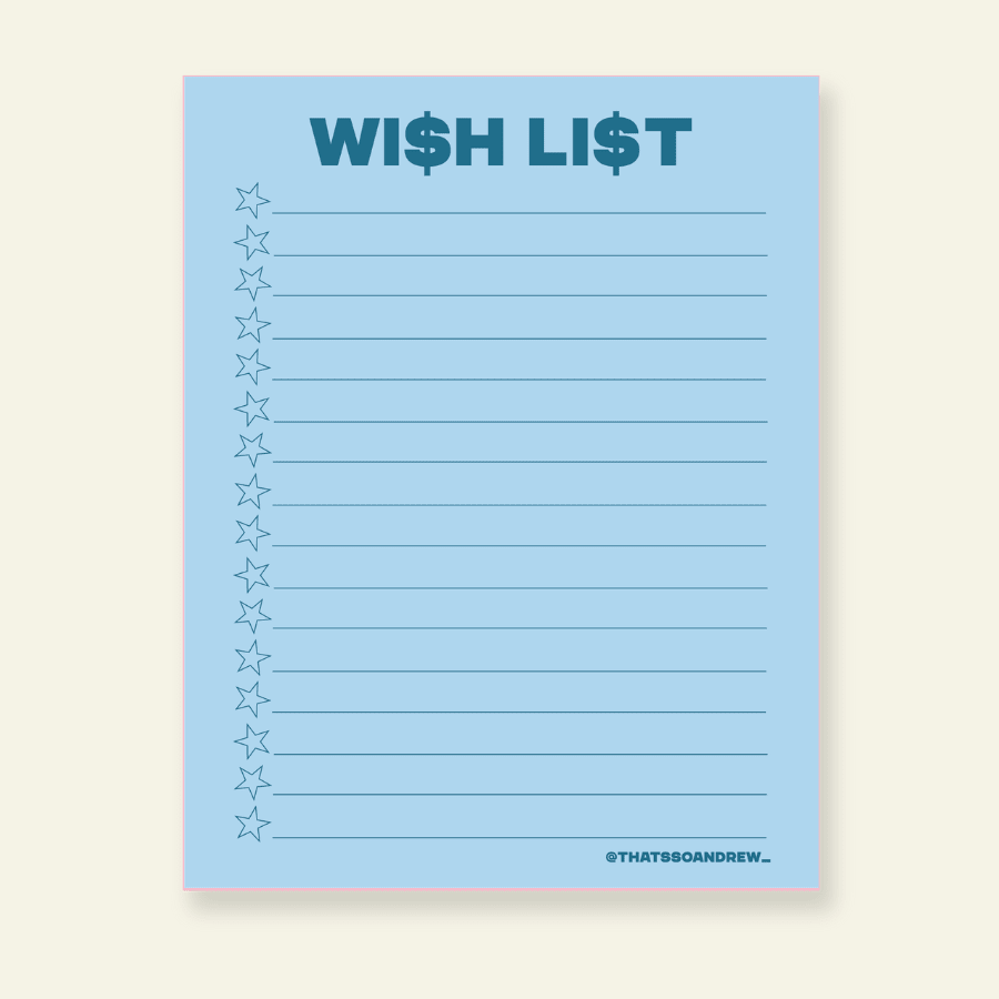 WISH LIST - Funny Blue Notepad - Poppy & Vine
