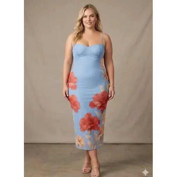 Y2K FLORAL MESH SWEATHEART MIDI DRESS - Poppy & Vine