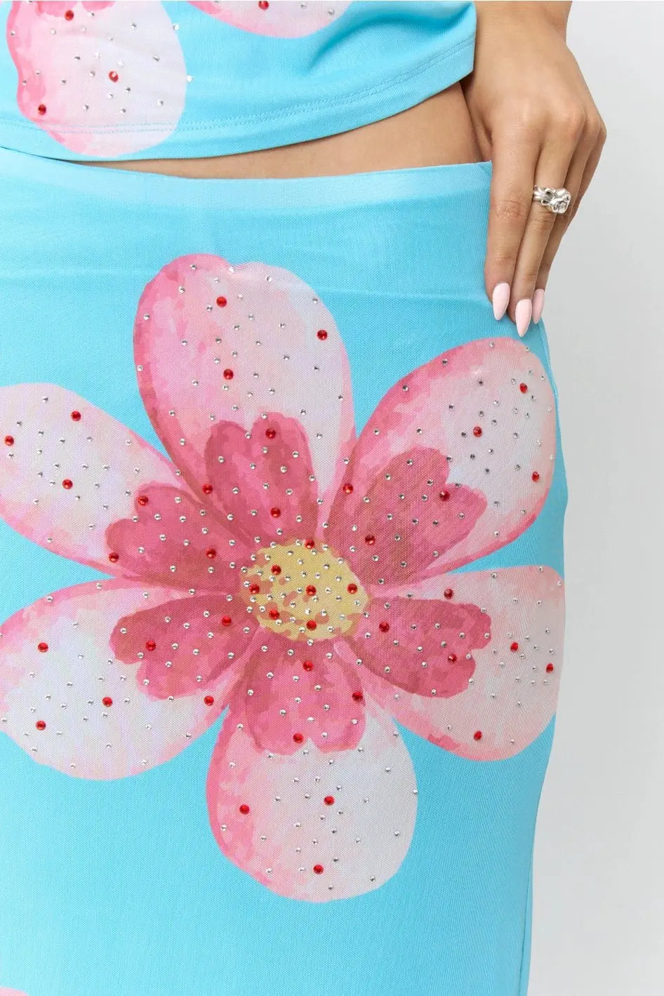 Y2K MESH FLORAL RHINESTONE CAMI & SKIRT SET - Poppy & Vine