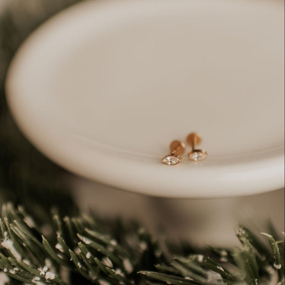 Zoe Marquise Diamond Flat Back Studs - Poppy & Vine